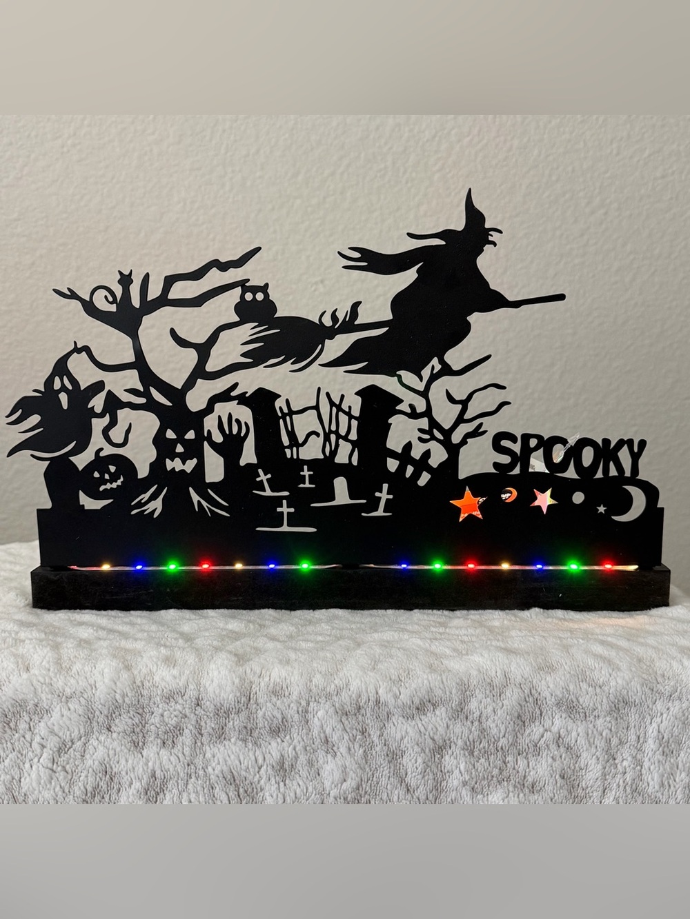 NWT, Halloween Table Decor - Black Witch & Graveyard Silhouette LED